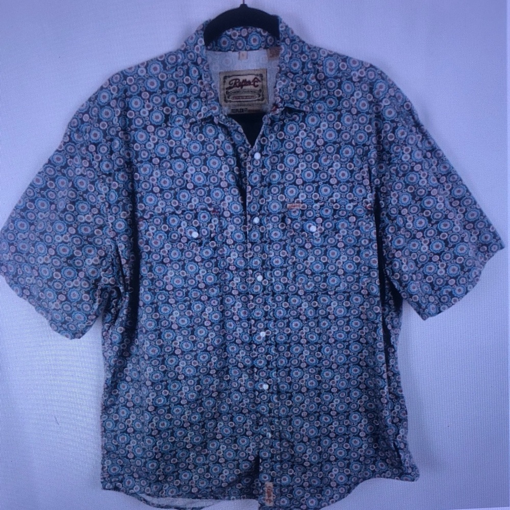 Brixton Blue Multi-Print Short Sleeve Button-Up Shirt